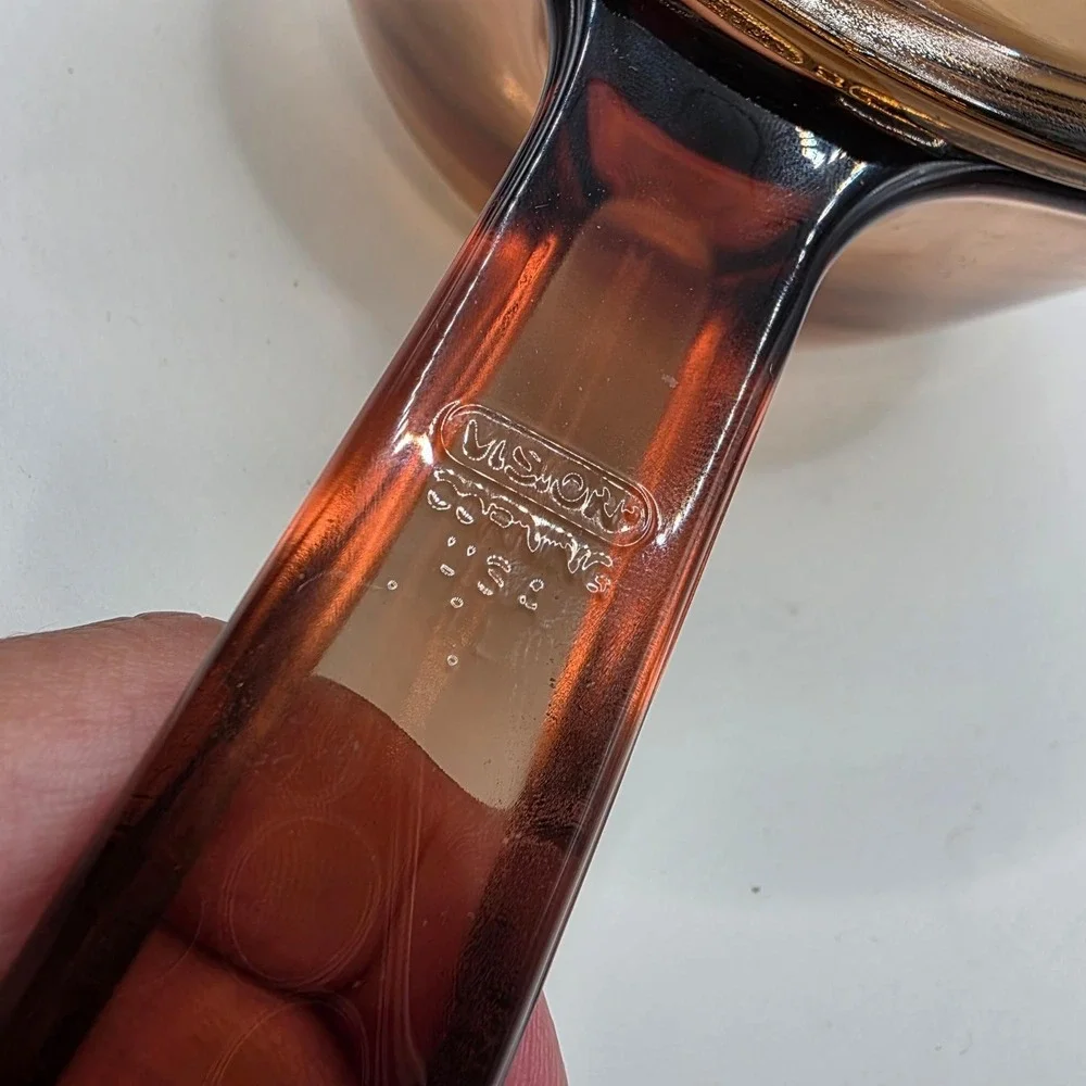 Vintage Pyrex Visions Amber Glass Saucepan with Lid and Pour Spout USA 0.5L 1L